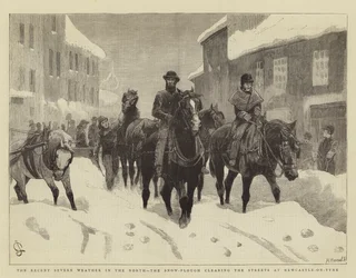 The Recent Severe Weather in the North, the Snow-Plough clearing the Streets at Newcastle-on-Tyne